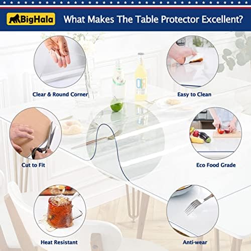 Clear PVC Table Protector Plastic Tablecloth Cover Dining Coffee Table Office Desk Furinture Topper Protective Pad Mats Water Heat Resistant Rectangle Oblong Rectangular 28 x 72 inch - Image 4