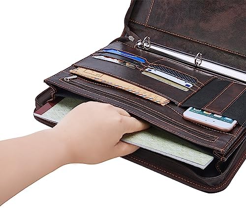 Zippered Padfolio Binder, Faux Leather Organizer with 3-Ring Binder, Left-Handed Design, Business Card Slots & Document Folders - Professional Padfolio for Office (Dark Brown) - Image 5