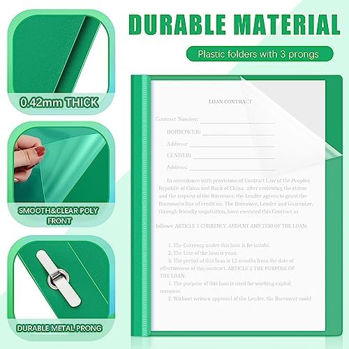 Teling 100 Pcs Clear Front Report Covers with 3 Prong Fasteners, Green - Image 3