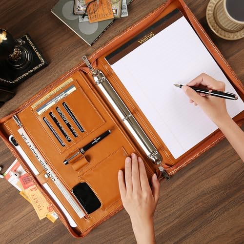 Vegan Leather Padfolio, Brown Binder with Pattern - 3 Ring Portfolio Organizer, Personalized Resume Folder (Pink) - Image 6