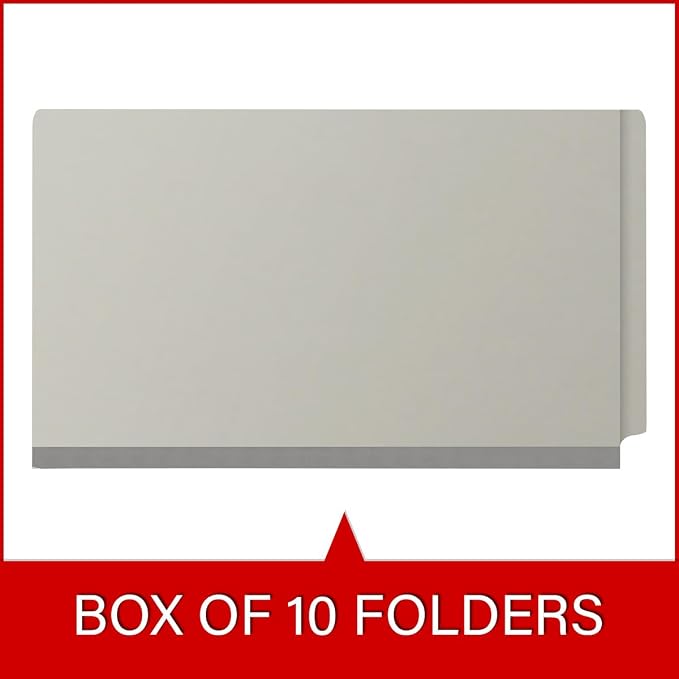 Ecom Folders End Tab Pressboard Classification Folders | Legal Size 25 Pt Stock with 2 Dividers and 2" Tyvek Expansion | Medical, Legal & Office Records Organizer | Light Gray, Box of 10 - Image 6
