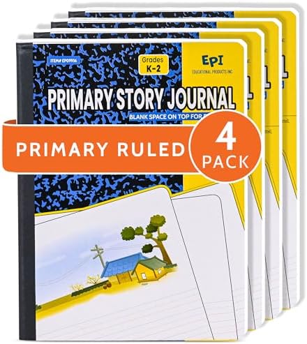 4 Pack - EPI Primary Ruled Composition Notebook Black - 200 Pages (100 Sheets), 9-3/4 x 7-½ - Classroom Back to School Supplies, Heavy Duty, Durable Hardcover Office Notebooks, Sewn by EPI