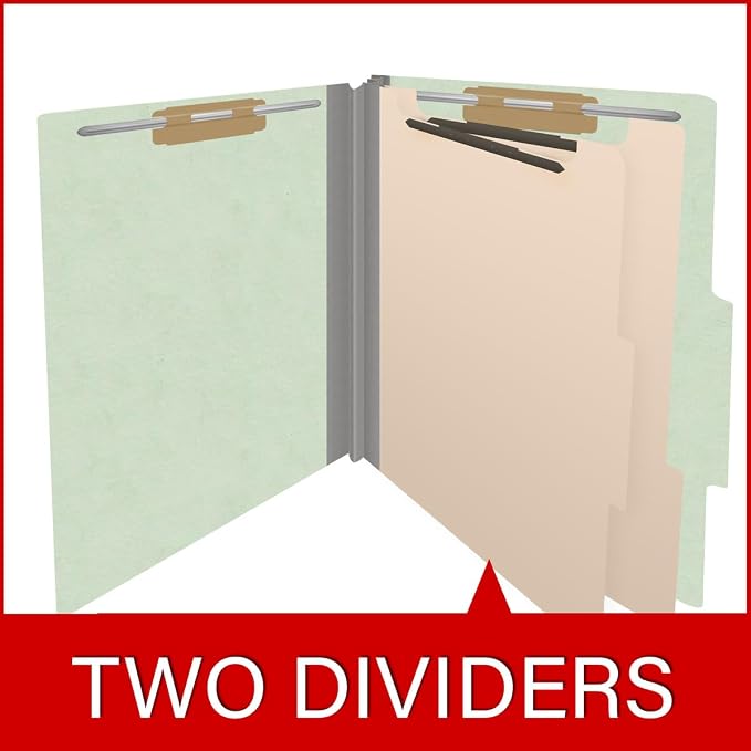 25 Pt. Pressboard Classification Folders, 2/5 Cut ROC Top Tab, Letter Size, 2 Dividers, Pale Green (Box of 10) - Image 8