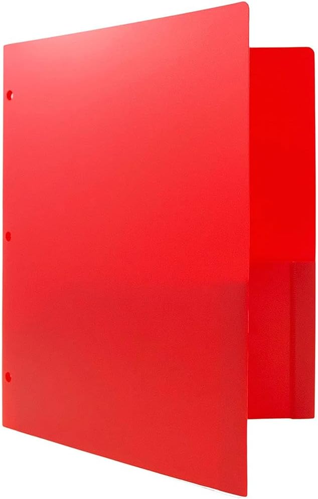 JAM PAPER Heavy Duty Plastic 3 Hole Punch Pocket Folders - Extra Tough School Folders - Red - 6/Pack - Image 5