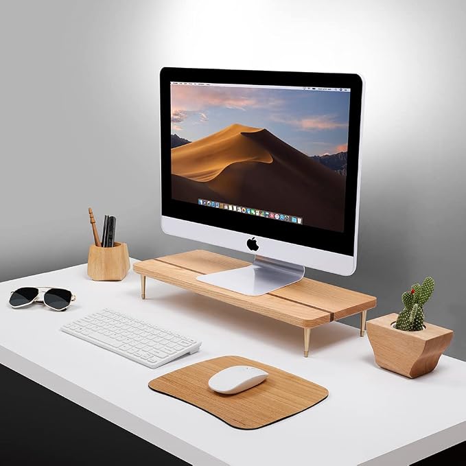 Monitor Stand Wood Riser for iMac Laptop Computer Monitor – A Sturdy Computer Stand to Elevate Your Screen and Reduce Eye Strain and Maintain Body Position(Oak Wood) - Image 2