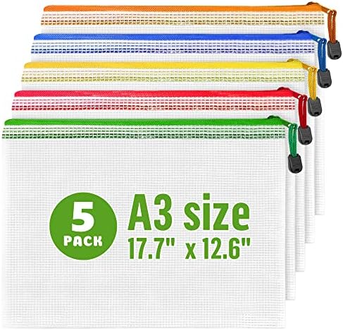 5 Pack Mesh Zipper Pouch Bags A3 17.7x12.6 inch - Plastic Zipper Pouches for Organizing - Game Storage Bags - Puzzle Organizer Bags - Large Zip Pouch Bags - Mesh Pouch with zip - Puzzle Bags by Juzari