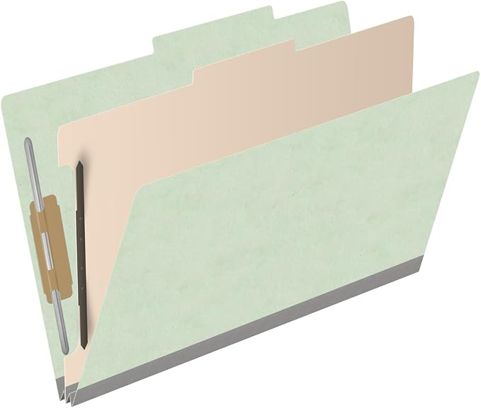25 Pt. Pressboard Classification Folders, 2/5 Cut ROC Top Tab, Legal Size, 1 Divider, Pale Green (Box of 10) - Image 2