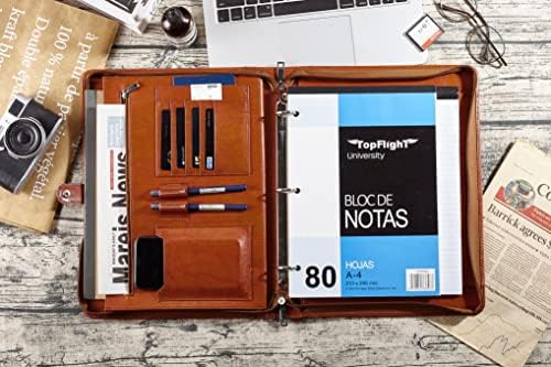 Vegan Leather Portfolio Binder, 3 Ring Binder Padfolio, Brown Leather Binder Portfolio with Zipper, Handmade Portfolio Oranizer, Personalized Portfolio Folder for Lefty & Righty (Brown, Non-Custom) - Image 5
