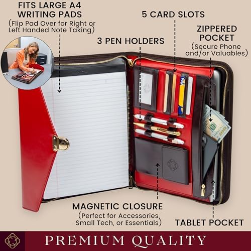 Business Portfolio- Premium Vegan PU Leather Padfolio with Durable Zipper & 13 inch Tablet Sleeve. Resume Folder for Interview & Documents Organizer. Gift Box & Pen Included - Image 3