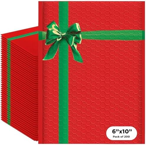 Christmas Bubble Mailers 6x10, Self Seal Poly Padded Envelopes #0, 200 Pack by BAYLUE