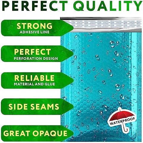 Metallic Bubble Mailers, Teal Glossy Padded Envelopes 6.5 x 9 Inches, Cushion Bubble Shipping Bags, Self Seal Mailing Envelopes, Pack of 350 - Image 3
