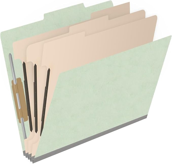 25 Pt. Pressboard Classification Folders, 2/5 Cut ROC Top Tab, Letter Size, 3 Dividers, Pale Green (Box of 10) - Image 2