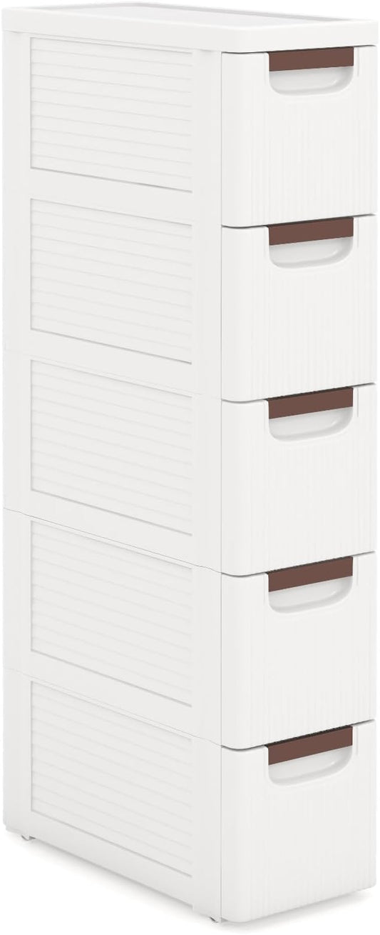 POWERSTONE 5-Drawer Plastic Storage Cart, Narrow Organizer Rolling Cart with 4 Wheels, Space-Saving Slim Mobile Utility for Bathroom, Office & Classroom by POWERSTONE%C2%AE