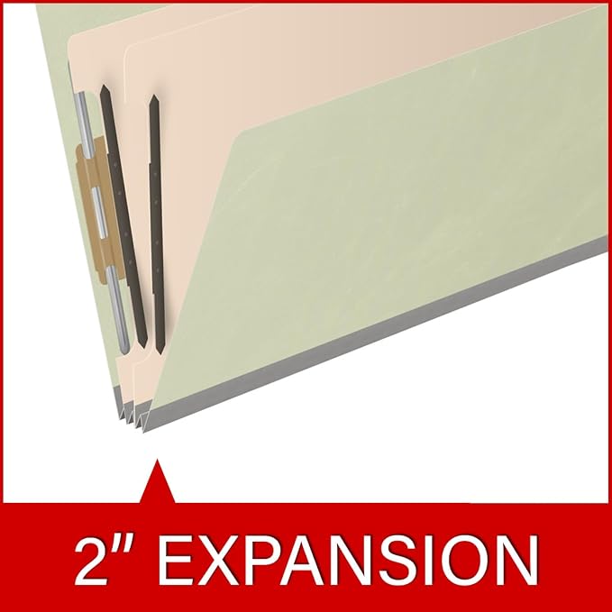 Ecom Folders End Tab Pressboard Classification Folders | Legal Size 25 Pt Stock with 2 Dividers and 2" Tyvek Expansion | Medical, Legal & Office Records Organizer | Light Green, Box of 10 - Image 7