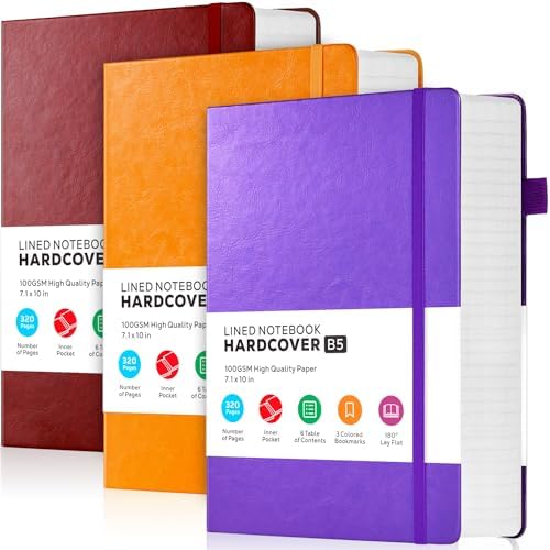 FOCUS DAY 3 Pack Journals Notebooks, B5(7.1'' X 10'') Thick Notebook Journal College Ruled Bulk, Large Hardcover Leather Bound Lined Notebook Journal Set for Women Men Work Writing, Multicolor by FOCUSDAY