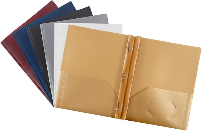 JAM PAPER Plastic Color POP Folders - 2 Pocket Durable Folders with Metal Prongs Fastener Clasps - Assorted Professional Colors - 6/Pack by JAMPaper