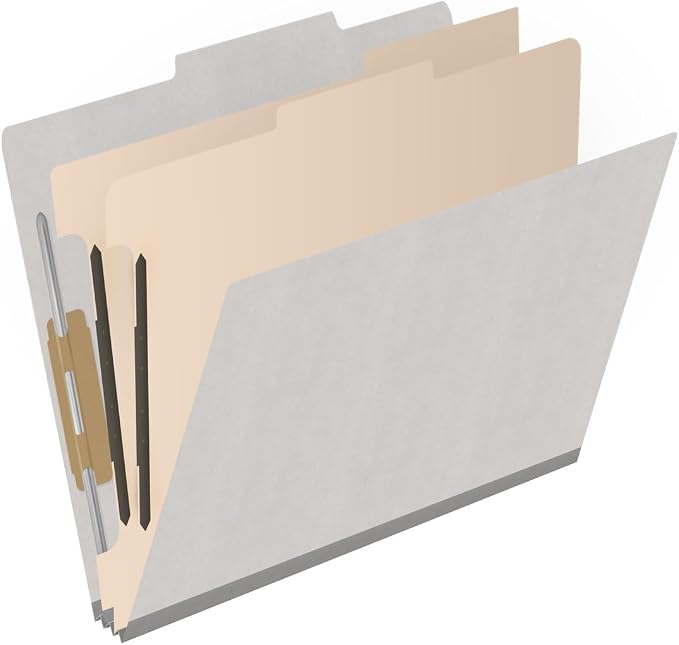 Heavy Duty End Tab Color Folders, 2/5 Cut ROC Top Tab, Letter Size, 2 Divider, Grey (Box of 10) - Image 2