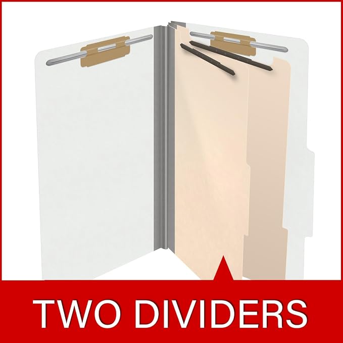 18 pt Heavy Duty Top Tab Color Folders, 2/5 Cut ROC Top Tab, Legal Size, 2 Dividers, White (Box of 10) - Image 8