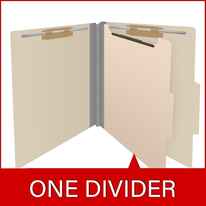 25 Pt. Pressboard Classification Folders, 2/5 Cut ROC Top Tab, Letter Size, 1 Divider, Manila (Box of 10) - Image 8