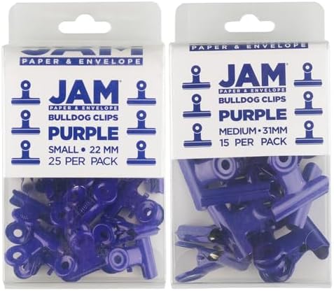 JAM PAPER Metal Bulldog Clips Combo Pack - Small & Medium - 22mm & 31mm - Purple - 40/Pack - Image 2