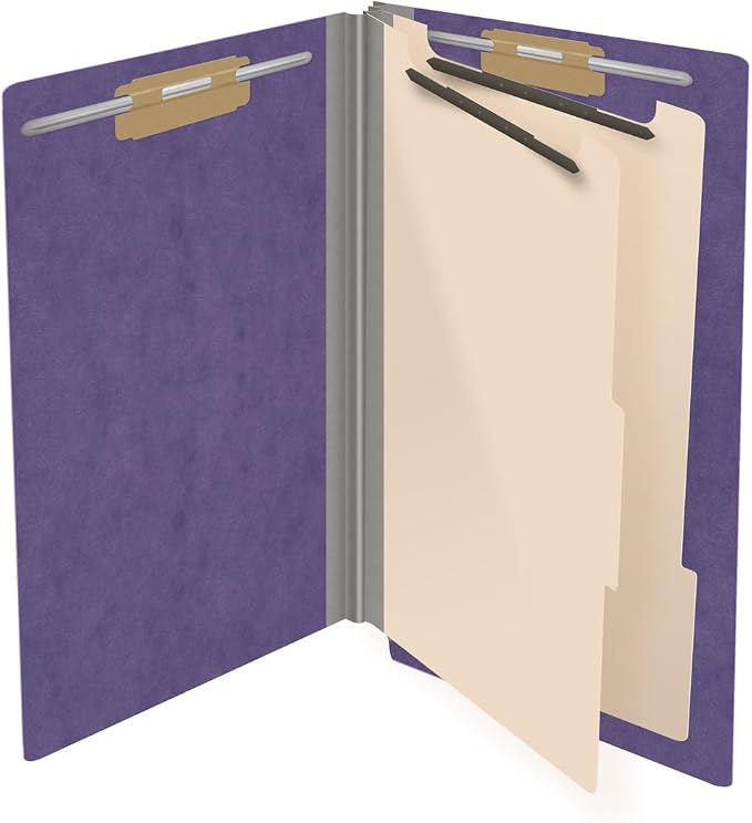Ecom Folders End Tab Pressboard Classification Folders | Legal Size 25 Pt Stock with 2 Dividers and 2" Tyvek Expansion | Medical, Legal & Office Records Organizer | Purple, Box of 10 - Image 4
