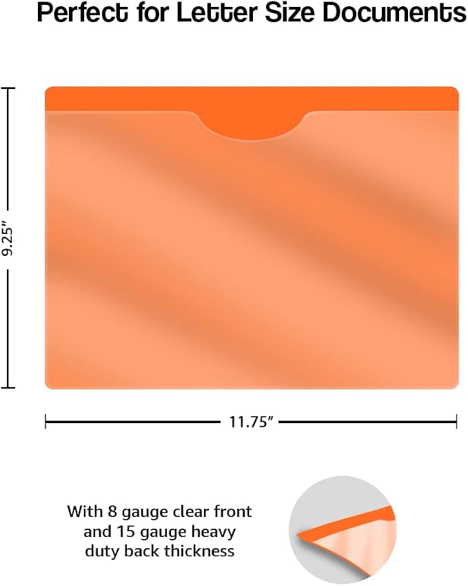 Orange Plastic Folders with Pockets and Clear Cover, Doctor Stuff, Letter Size, Top Loading Job Jacket, Documents Holder for Office and Medical Files, Pack of 100 - Image 2