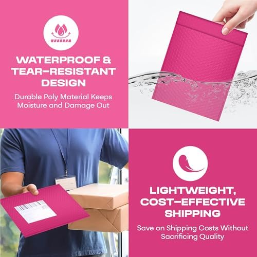 Hot Pink Bubble Mailers 6x10, Self Seal Poly Padded Envelopes #0, 500 Pack - Image 5