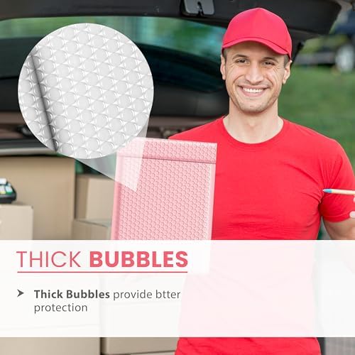 Light Pink Bubble Mailers 9.5x14.5, Poly Padded Envelopes #4, 100 Pack - Image 6