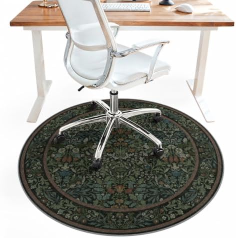 5FT Round Office Chair Mat for Hardwood Floor, Non-Slip Washable Dark Green by BESBLEE