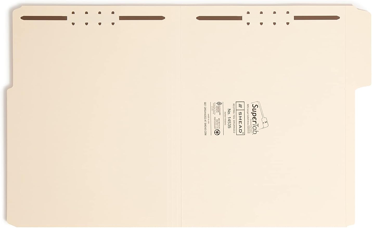 Smead SuperTab® Fastener File Folder, 2 Fasteners, Oversized Reinforced 1/3- Cut Tab, Guide Height, Letter Size, Manila, 50 Each per Box (14535) (Pack of 5) - Image 2