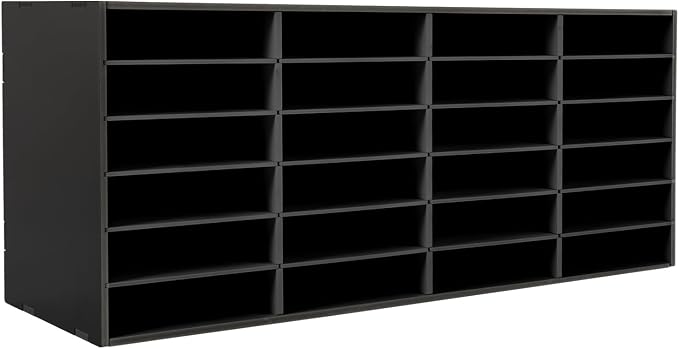 24 Slot Adjustable Literature Organizer Desk Mail File Sorter Office Black | Removable Shelves For Tall Items, 11 Lbs Per Slot Capacity, Durable PVC, Easy Assembly, Rounded Safe Edges, Multi-scene Use by SHZICMY