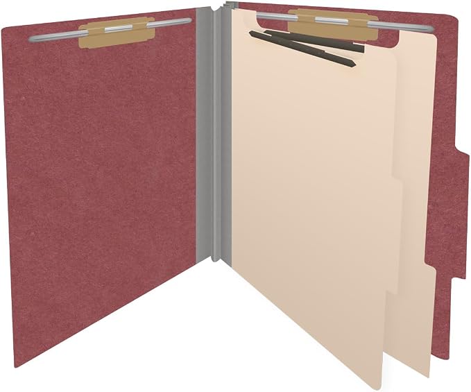25 Pt. Pressboard Classification Folders, 2/5 Cut ROC Top Tab, Letter Size, 2 Dividers, Dark Red (Box of 10) - Image 4