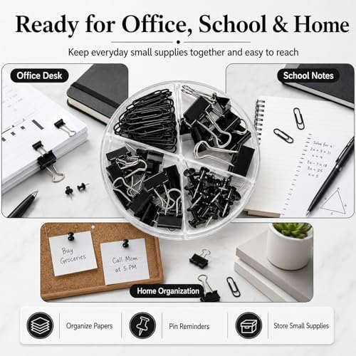 Paper Clips Binder Push Pin Set, Assorted Sized Binder Clips - Image 5