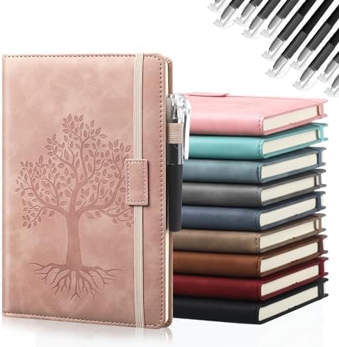 Estune 10 Pack Lined Journal Notebook A5 Tree of Life Hardcover Leather Journal with 10 Pen, College Ruled Notebook for Travel, Business, Work, Office, School Note Taking Diary(Morandi Color) by Estune