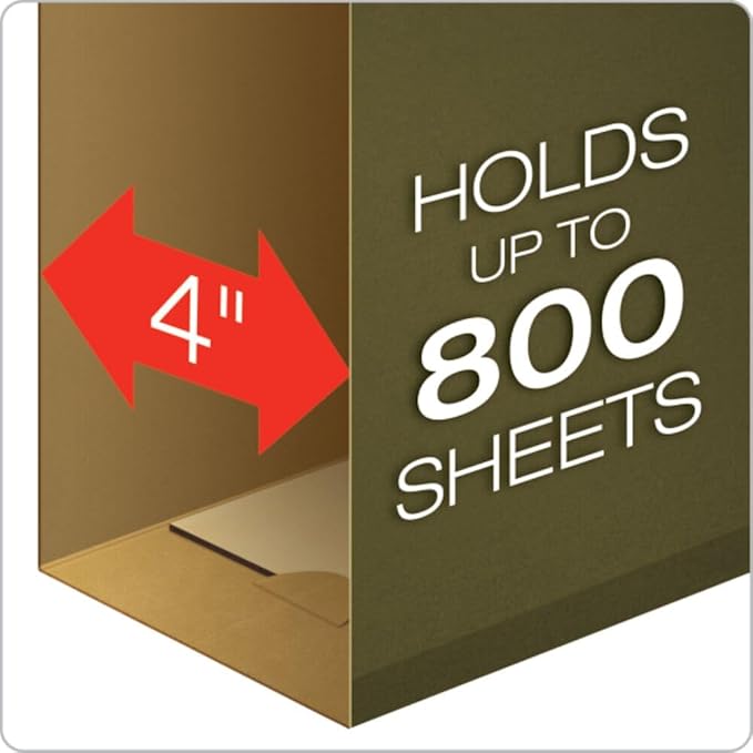 Pendaflex Extra Capacity Reinforced Hanging File Folders, 4", Legal Size, Standard Green, 1/5 Cut, 25 per Box (04153x4) - Image 2