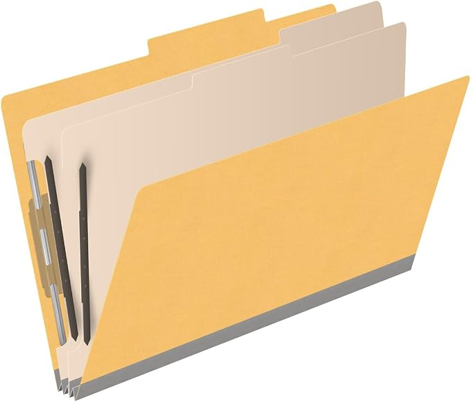 18 pt Heavy Duty Top Tab Color Folders, 2/5 Cut ROC Top Tab, Legal Size, 2 Dividers, Yellow (Box of 10) - Image 2