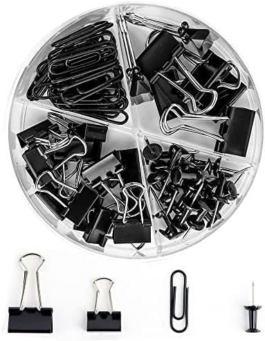 Paper Clips Binder Push Pin Set, Assorted Sized Binder Clips by CREECHWA