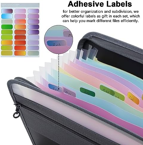 NAFY Expanding File Folder, 13 Pockets Document Organizer with Zipper, A4 Letter Size Portable Accordion Expanding File Folders with 27pcs Multicolor Labels for Home Office School Supplies (Black) - Image 5
