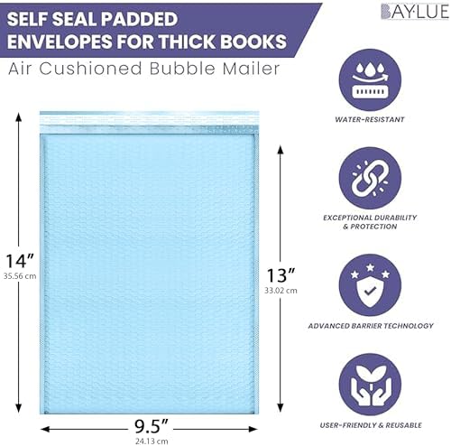Light Blue Bubble Mailers 10x13, Self Seal Poly Padded Envelopes, 100 Pack - Image 2