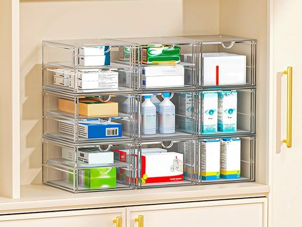 4-Pack Acrylic 6-Drawer Office & Makeup Storage Organizer,Desk | Smooth-glide drawers, clear body, dustproof, wipe clean, for stationery, lipsticks, blush palettes, hair clips, sticky notes - Image 5