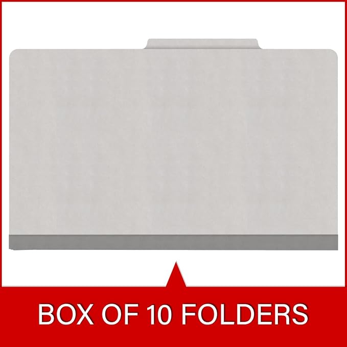18 pt Heavy Duty Top Tab Color Folders, 2/5 Cut ROC Top Tab, Legal Size, 2 Dividers, Grey (Box of 10) - Image 6