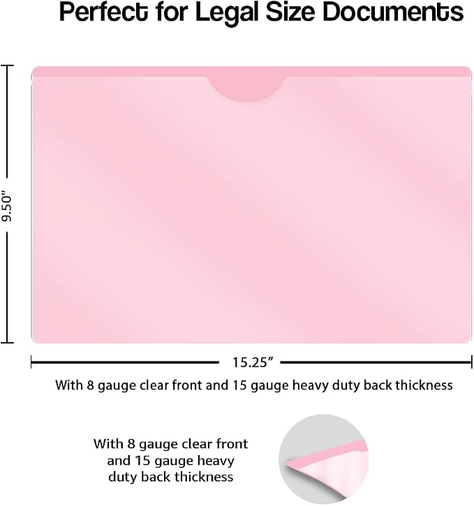 Doctor Stuff - Vinyl Plastic Pocket File Folders Closed Sides, Legal Size, Pack of 25 Clear Front Top Loading Job Jacket, Documents Holder for Office, High School and Medical Files, Pink - Image 2
