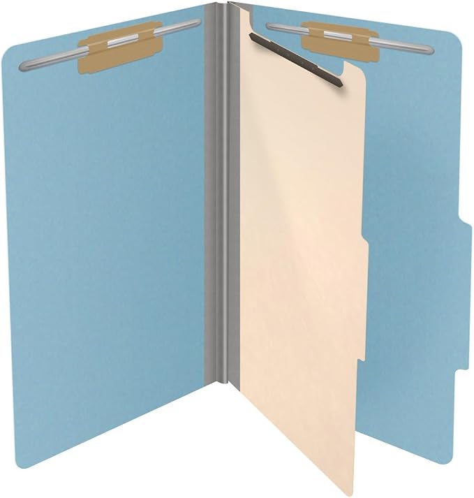 25 Pt. Pressboard Classification Folders, 2/5 Cut ROC Top Tab, Legal Size, 1 Divider, Light Blue (Box of 10) - Image 4