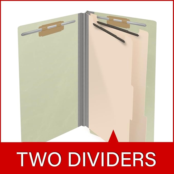 Ecom Folders End Tab Pressboard Classification Folders | Legal Size 25 Pt Stock with 2 Dividers and 2" Tyvek Expansion | Medical, Legal & Office Records Organizer | Light Green, Box of 10 - Image 8