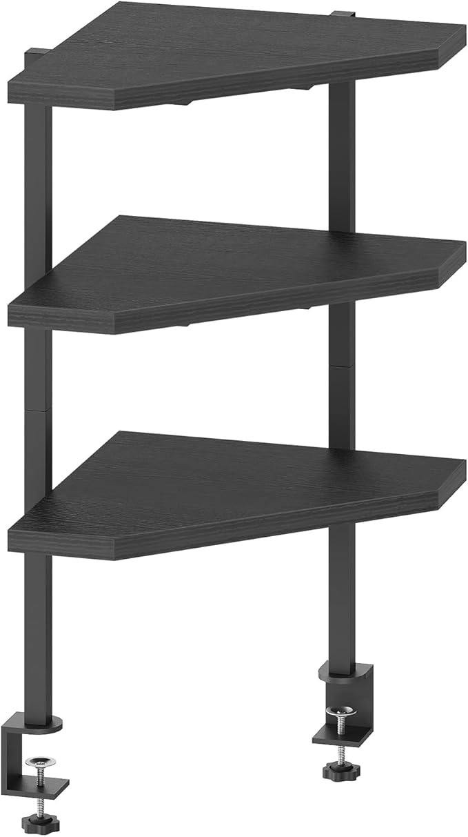 MAHANCRIS Clamp on Desk Corner Organizer, 3-Tier Desktop Shelf, Adjustable Desk Corner Storage Shelf with Metal Frame, for Office, Game Room, Black DSBK5501 by MAHANCRIS