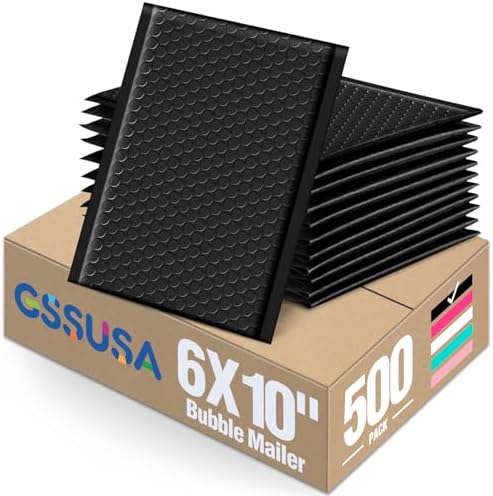 GSSUSA Black Bubble Mailers 6x10" 500 Pack Padded Envelopes Self Seal by GSSUSA