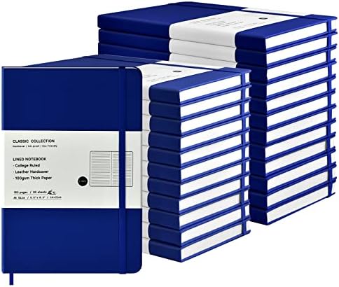 Coopay 24 Pack A5 Journal Notebooks Bulk, 160 Pages, 100GSM Thick Paper, 8.3 x 5.5 inch Hardcover Lined Leather Journals for Writing Office School Business,Bulk Notebook for Work Men Women (Blue) by Coopay