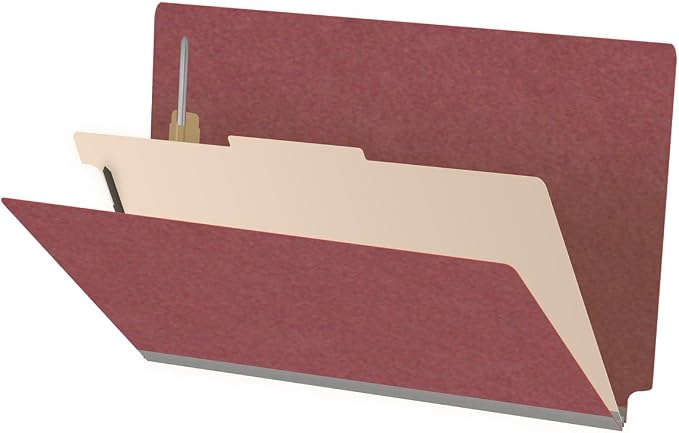Ecom Folders Top Tab Pressboard Classification Folders | Legal Size 25 Pt Stock with 1 Divider | 2/5 Cut ROC Tab for Medical & Office Filing | 4 Filing Sections | Dark Red, Box of 10 by Ecom+Folders