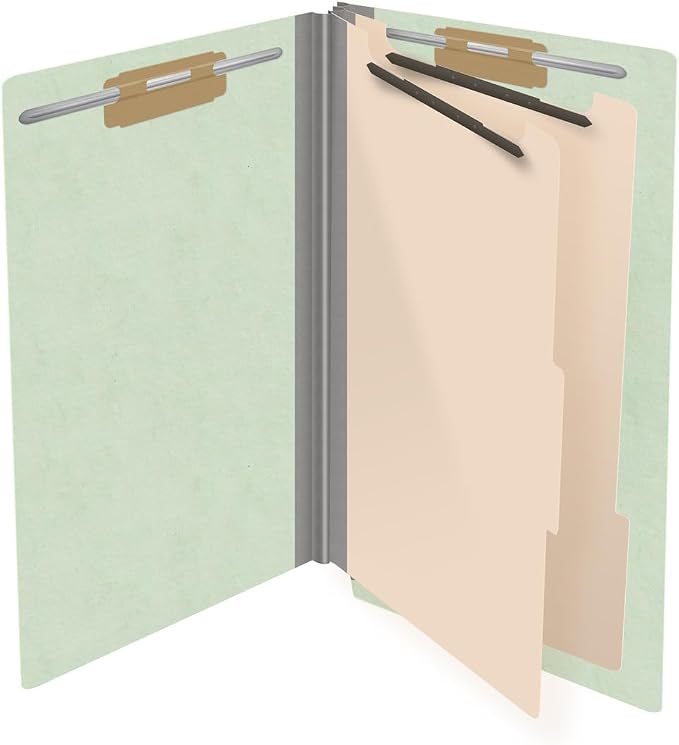 Ecom Folders End Tab Pressboard Classification Folders | Legal Size 25 Pt Stock with 2 Dividers and 2" Tyvek Expansion | Medical, Legal & Office Records Organizer | Pale Green, Box of 10 - Image 4