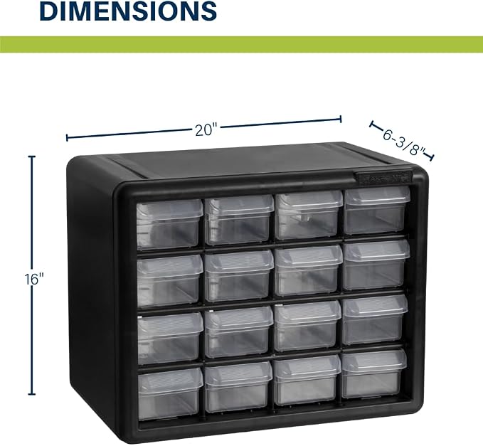 Akro-Mils 16-Drawer Plastic Cabinet for Garage Organization, Beads, Makeup Organizer, Building Bricks Storage, Teacher Toolbox, 10-1/2" W x 6-1/2" D x 8-1/2" H, 10716 Black (Pack of 4) - Image 3